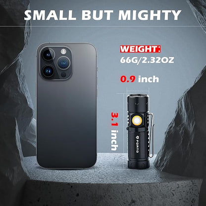 FORTO Mini Flashlight，LED Rechargeable Flashlight, 1000 Lumens Small Handheld Pocket Flashlight for EDC, Camping, Hunting, Hiking with 2 Light Modes, Water Resistant, Removable Clip, Black