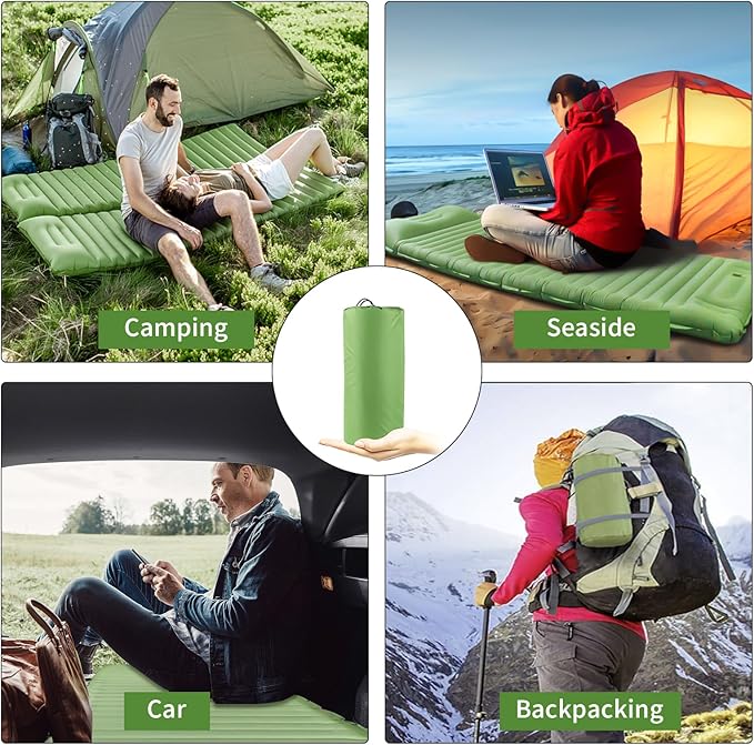 Sleeping Pad for Camping 4in Thick, Camping Air Mattress Pad Built-in Pump, Ultralight Camping Sleeping Pad Mat with Pillow, Inflatable Sleeping Pad Backpacking, Holds 440lbs, 40D+60D Nylon