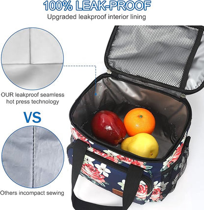 Femuar Lunch Bags for Women/Men, Insulated Lunch Bag for Work Office Picnic - Large Lunch Cooler Bag Leakproof Lunch Box with Adjustable Shoulder Strap for Adults - Floral