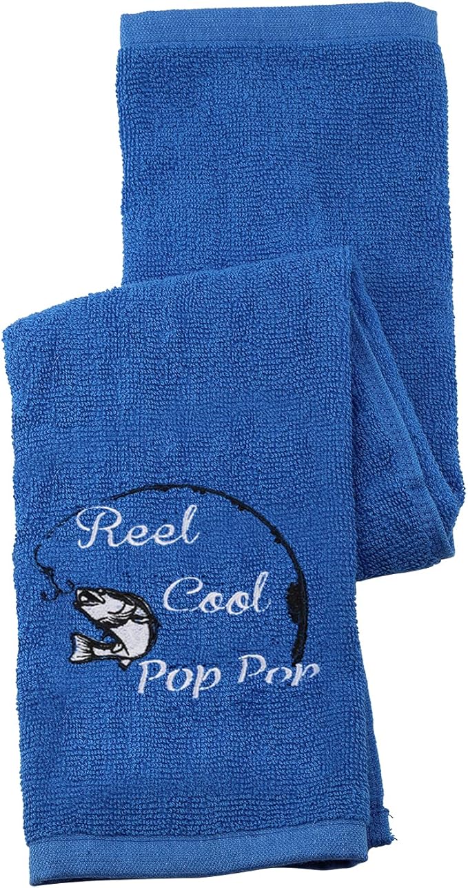 Fishing Towel Fisherman Gift Reel Cool Dad Papa Embroidered Towel with Clip