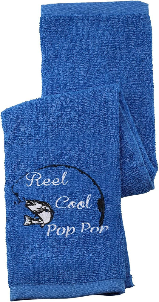 Fishing Towel Fisherman Gift Reel Cool Dad Papa Embroidered Towel with Clip