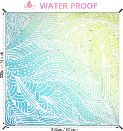 Beach Blanket Waterproof Sandproof Beach Mat 79”x 83” for 1-4 Adults Quick Drying Durable Outdoor Picnic Mat for Beach Festival Travel Camping Hiking (Gradiant BL&GN-Ripple, 79"×83"(4 Person))