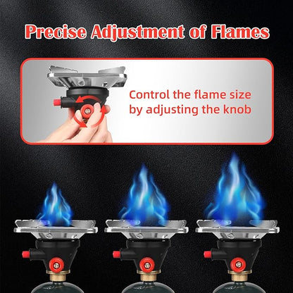 DOMINOX Portable Propane Camping Stove with Button Starter, 10,000 BTU Burner Propane Stove, Backpacking Stove with Precise Temperature Control for Camping & Hiking (Propane Tank Not Included)