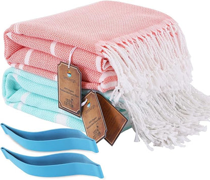 2 Packs Cotton Turkish Beach Towels Oversized Sand Free Quick Dry Bathroom Pool Towel Extra Large Adult Travel Vacation Cruise Carnival Ship Esseentials Must Haves Packing List Accessories Must Haves