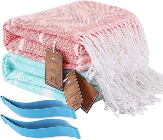 2 Packs Cotton Turkish Beach Towels Oversized Sand Free Quick Dry Bathroom Pool Towel Extra Large Adult Travel Vacation Cruise Carnival Ship Esseentials Must Haves Packing List Accessories Must Haves
