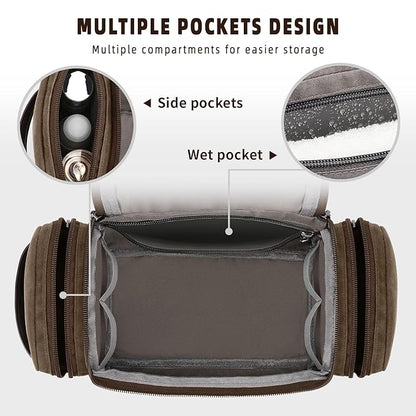 ZOMFELT Travel Toiletry Bag for Men, Travel Essentials Shaving Dopp Kit, Canvas Mens Toiletry Travel Bag, Water Resistant Cosmetic Bag for Toiletries Accessories, Brown