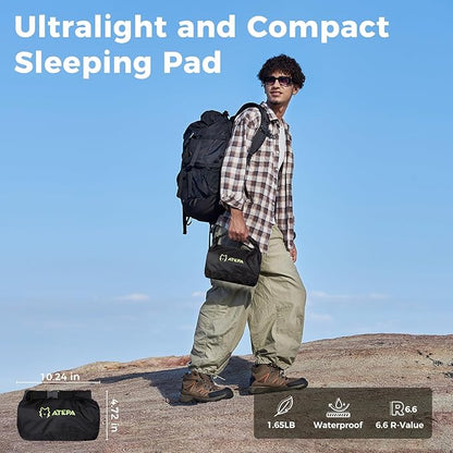 ATEPA Backpacking Sleeping Pad, 6.6 R-Value Insulated Ultralight Inflatable Sleeping Pad Thick Folding Camping Mattress with 7 Layers & Storage Bag for Camping Backpacking, Wide Long Size (78"x27")