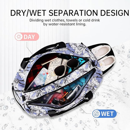 KAMO Travel Duffle Bag, Weekender Bags for Women with Shoe Compartment, Gym Bag for Women with Wet Pocket Workout Dance Tote Bag Personal Item Travel Bag with Trolley Sleeve