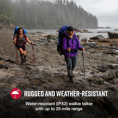 Cobra ACXT360 Water Resistant Walkie Talkies for Adults & Compatible Cobra Surveillance Headset: Rechargeable, 22 Channels, Long-Range, 3 Two-Way Radios, 2 Headsets, White, Silver and Red