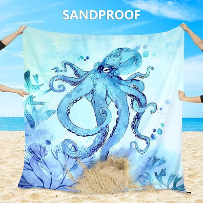 Beach Blanket, Wateresistant Sandproof Sand Free Beach Mat with Corner Pockets Portable Bag for Beach Festival,Picnic,Travel and Outdoor Camping Activties (BL-Octopus, 79"×83"(4 Person))