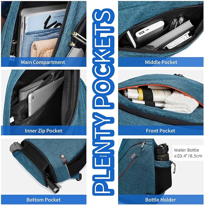 TUDEQU Sling backpack, 8 Pockets Sling Bag Crossbody, 19L Large Sling Bag for Men Travel Crossbody Backpack Hiking Outdoor