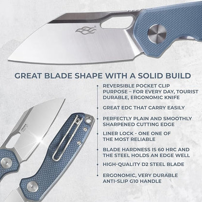 Firebird GANZO FH924-GY Ball Bearing Pocket Folding Knife Wharncliffe D2 Steel Blade G10 Anti-Slip Handle with Clip Camping Hunting Fishing Folder Outdoor EDC Pocket Knife (Gray)