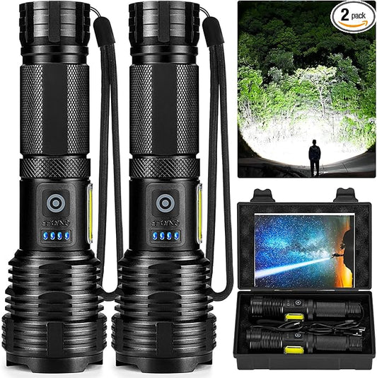 Flashlights LED High Lumens Rechargeable, 990,000 Lumen Super Bright Flashlight, USB Fast Charging High Powered Flash Light, Powerful IPX7 Waterproof Handheld Flashlights for Home,Camping(2 Pack)