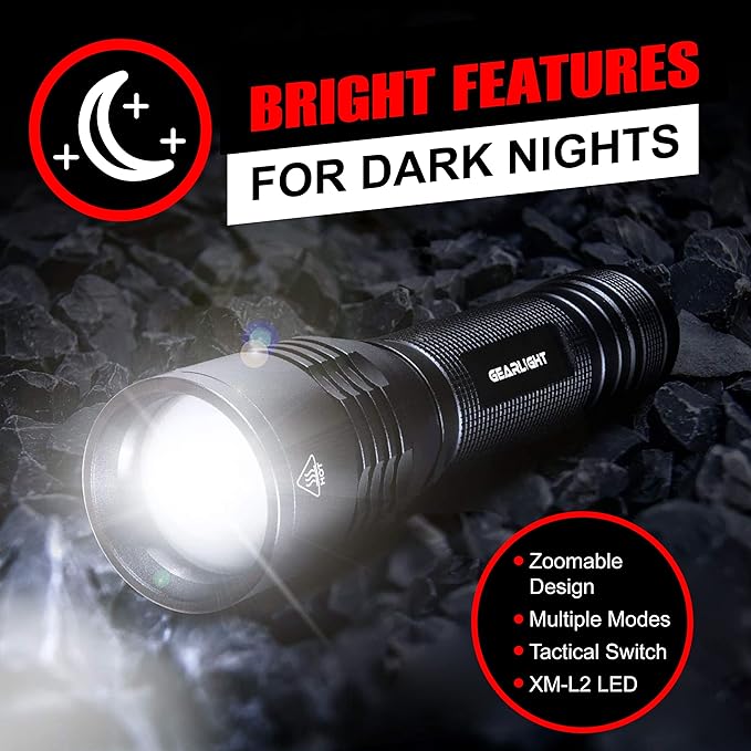 GearLight S2000 LED Flashlight High Lumens - Super Bright, Powerful, Mid-Size Tactical Flashlight for Outdoor Activity & Emergency Use
