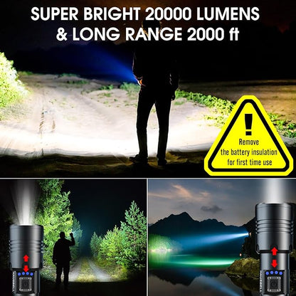 HAUSBELL Rechargeable LED Flashlights High Lumens, 20000 Lumens Super Bright Zoomable Waterproof Flashlight with 5 Modes, Input and Output, Powerful Handheld Flashlight (A300-1 Pack)