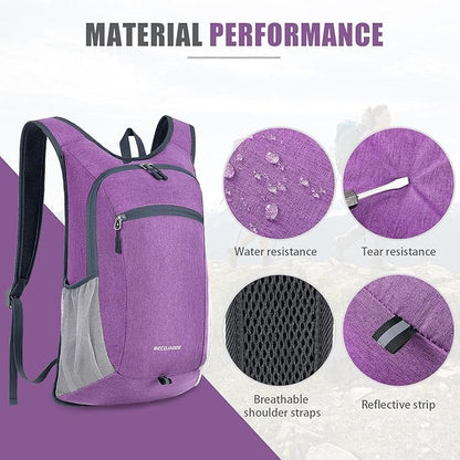 15L Hiking Backpack Small Travel Backpack Lightweight Packable Backpacks Casual Daypack for Women and Men, Light Purple