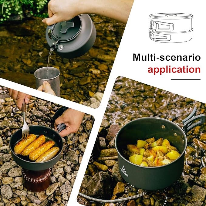 Alocs Camping Cooking Set Camping Gear, Camping Pots and Pans Set, Portable Camping Cookware Camping Essentials with Accessories for Outdoor Cooking, Backpacking, Hiking and Picnic.