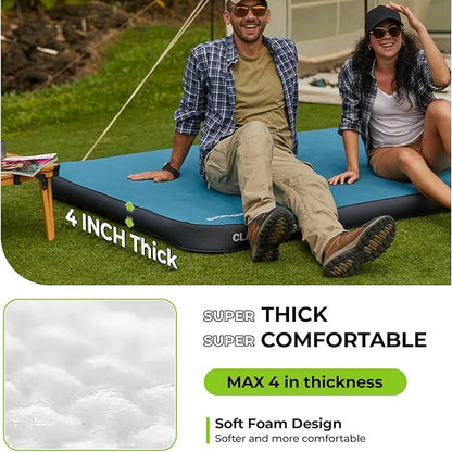 FUNDANGO Self Inflating Sleeping Pad, 4" Thick Camping Mattress with Pump Sack, 4-Season Sleeping Pad for Camping, 8.7 R-Value Insulated Camping Bed for Tent Car Truck Van, Double