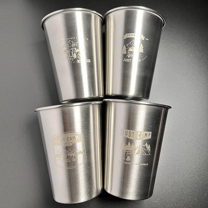 Camping Cups 11 oz (4 Pack) - Stackable Stainless Steel Tumblers | Metal Drinking Glasses | Great for Kids, Hiking, Camping, and Picnics | Unique Gifts (silver)