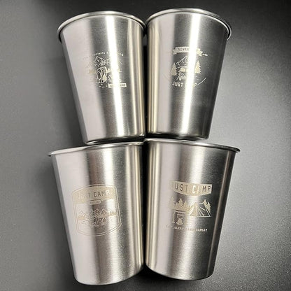 Camping Cups 11 oz (4 Pack) - Stackable Stainless Steel Tumblers | Metal Drinking Glasses | Great for Kids, Hiking, Camping, and Picnics | Unique Gifts (silver)