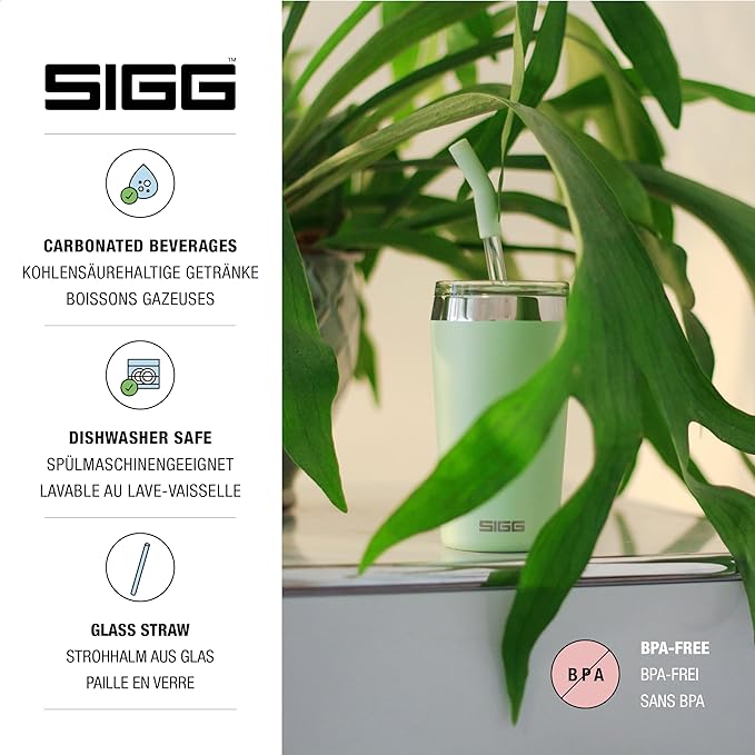 SIGG - Insulated Mug - Travel Mug Helia - With Durable Glass Straw & Cleaning Brush - Leakproof - BPA Free - 18/8 Stainless Steel - 15oz/20oz