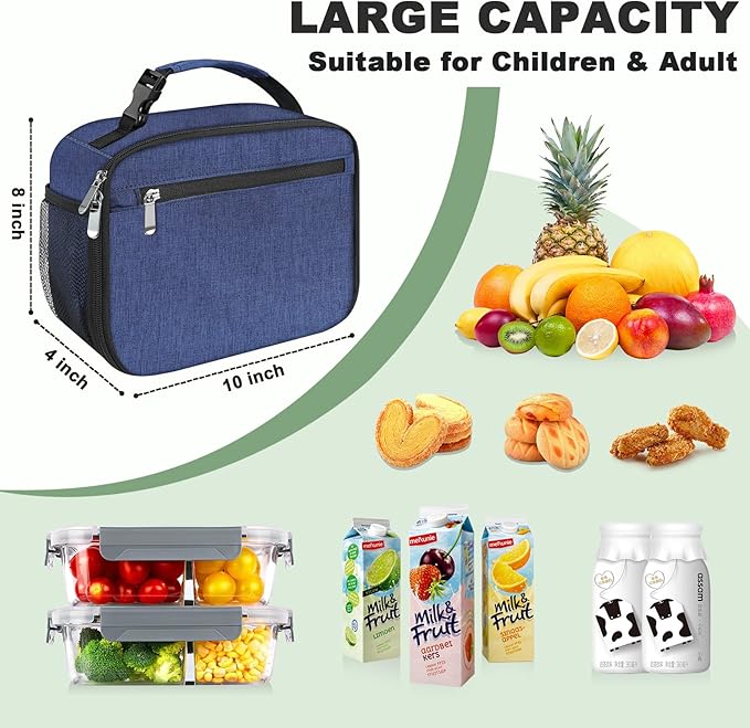 Kids Lunch Box for Boys Girls Lunch Bag Insulated Durable Lunchbox Children Lunch Tote Bag for School Dark Blue