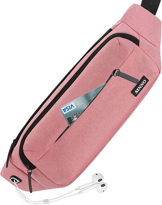 SINNO Large Crossbody Fanny Pack for Women Men Belt Bag With 4-Zipper Pockets for Travel Running Hiking Workout Dog Walking Outdoors Sport Fishing Waist Pack Bag Carrying All Phones