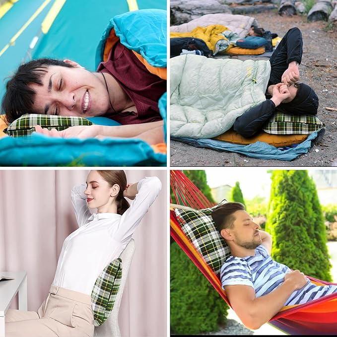 Outdoor Camping Pillow Lightweight, Compressible, Flannel Travel Pillow Cases, Washable Removable Pillow Cover Camping and Backpacking Green