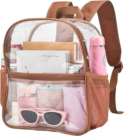 Oraben Clear Backpack for Stadium Events Clear Stadium Backpack 12x6x12 Bag (Enhanced Strap, Coffee Brown)