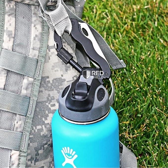 5-in-1 Survival Tool Keychain. Multitool Includes Slotted & Phillips Screwdriver, Bottle Opener, Blade Carabiner Aluminum Frame, Stainless Steel Locking Liner & Latch. Hang Keys.