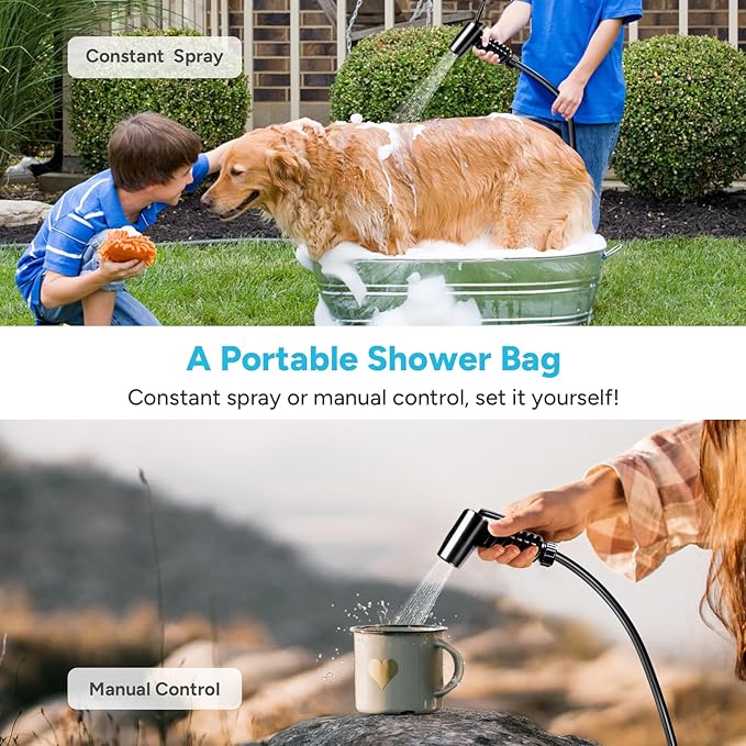DR.PREPARE Camping Shower, 4 Gallons 15L Portable Camp Shower Bag for Camping Beach Travelling Hiking Trip, Solar Shower Outdoor with On-Off Switchable Shower Head