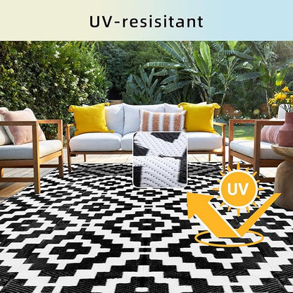 Favoyard Outdoor Rug 4x6 ft Waterproof Reversible Patio Plastic Straw Rugs for Decor Clearance Outside Large RV Camping Area Carpet Mat for Porch Deck Balcony Pool Backyard Picnic Beach Camper Door