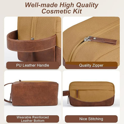 Travel Toiletry Bag for Men, Hanging Toiletry Organizer, Water Resistant Shaving Kit with Large Capacity for Travel Accessories - Brown