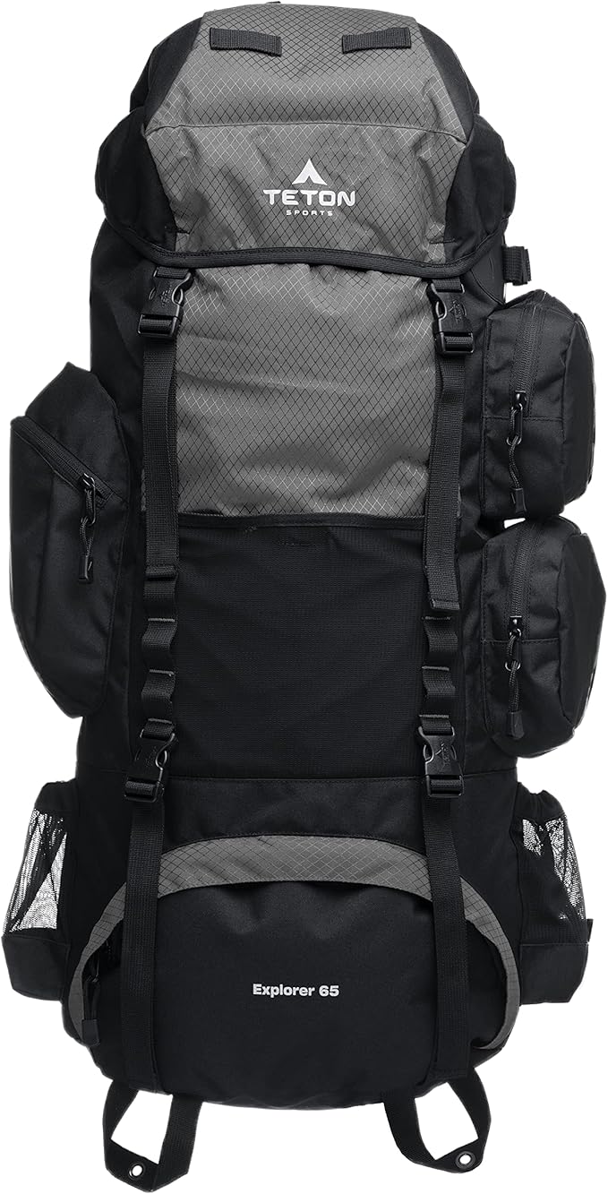 TETON Sports 65L Explorer Internal Frame Backpack for Hiking, Camping, Backpacking, Rain Cover Included, Graphite