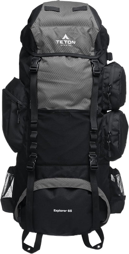 TETON Sports 65L Explorer Internal Frame Backpack for Hiking, Camping, Backpacking, Rain Cover Included, Graphite