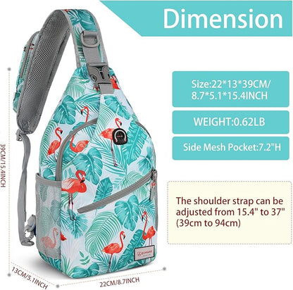 ZOMAKE Sling Bag for Women Men, Small Crossbody Sling Backpack, Mini Water Resistant Shoulder Daypack for Travel, Anti Thief Chest Bag for Hiking, Sports(Flamingo Blue)