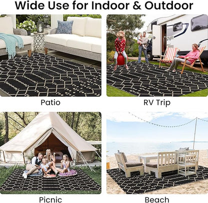Smiry Outdoor Rug 5x8 ft, Waterproof Reversible Plastic Straw Rugs, Boho Outdoor Area Rug, Outside Floor Mat for Patio, Backyard, Deck, Picnic, Beach, Camping, Beige