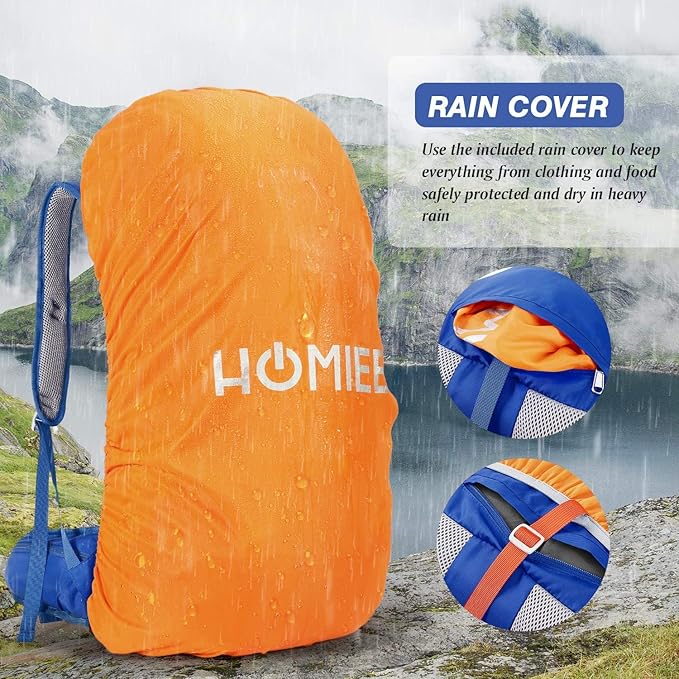 HOMIEE 50L Hiking Backpack Travel Bag Waterproof Camping Backpack with Rain Cover Lightweight Backpacking Backpack Rucksack