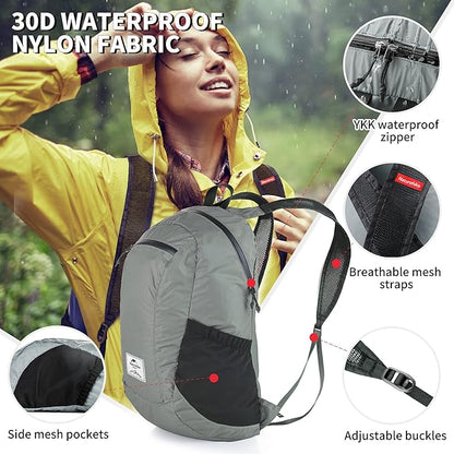Naturehike 18L Lightweight Hiking Backpack, Waterproof Camping Packable Backpack Ultralight for Travel, Airplane, Small Hiking Daypack for Adults, Grey