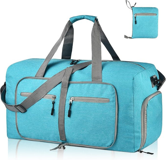 Dimayar 65L Travel Duffle Bag for Men Women - Foldable Duffel Bag with Shoes Compartment - Overnight Bags Waterproof & Tear Resistant(Mint Green)