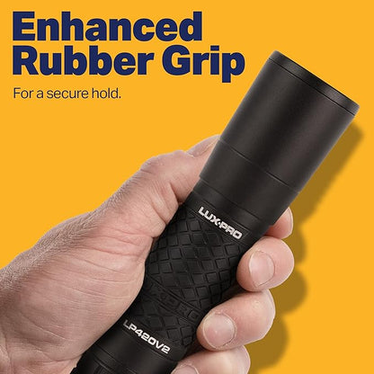 LUXPRO 300 Lumen LED Handheld Flashlight - Feature Enhanced Rubber Grip and Aircraft-Grade Aluminum - Pocket-Sized Camping Accessories with Wrist Lanyard - Batteries Included