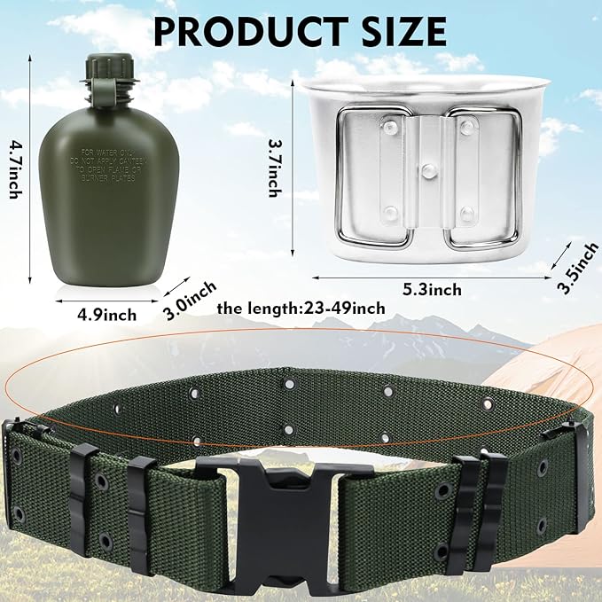 1 Quart Canteen Kit Portable Canteen Hydration Canteens Water Bottle with Reinforced Nylon Bottle Pouch Cover Bag,Aluminum Cup and Waist Belt for Backpacking Hiking Camping Climbing Outdoor Activities