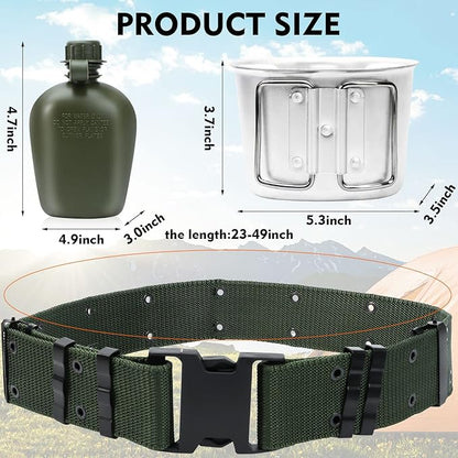 1 Quart Canteen Kit Portable Canteen Hydration Canteens Water Bottle with Reinforced Nylon Bottle Pouch Cover Bag,Aluminum Cup and Waist Belt for Backpacking Hiking Camping Climbing Outdoor Activities