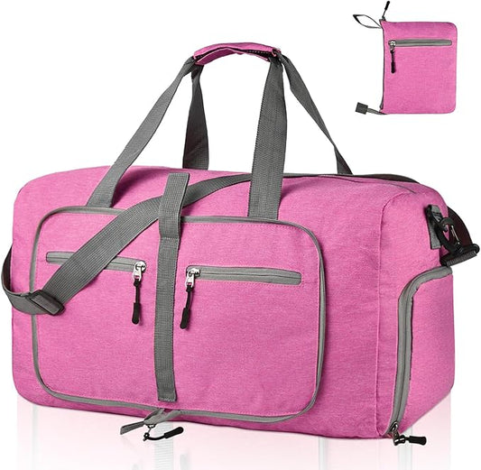 Dimayar 85L Travel Duffle Bag for Men Women - Foldable Duffel Bag with Shoes Compartment - Overnight Bags Waterproof & Tear Resistant(Rouge Pink)