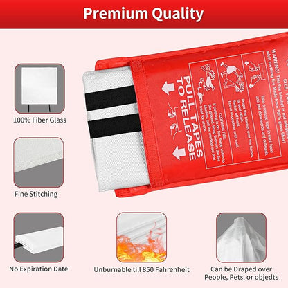 HappyVibes Emergency Fire Blanket for Home - 4 Pack Fiberglass Fire Extinguishing Blanket 40x40 Inches - Fire Blankets Emergency for Home, Kitchen, School, Office, Car, and Grill (Pack of 4)