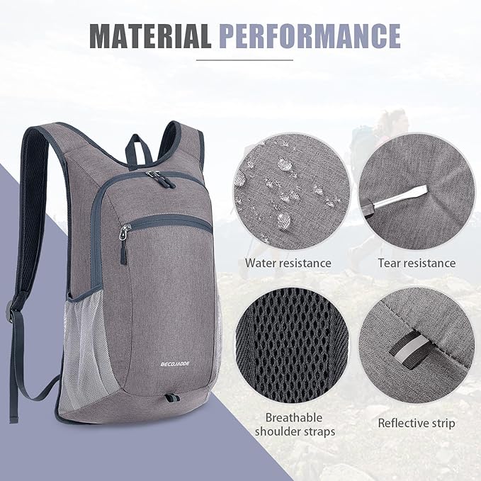 15L Hiking Backpack Small Travel Backpack Lightweight Packable Backpacks Casual Daypack for Women and Men, Light Grey