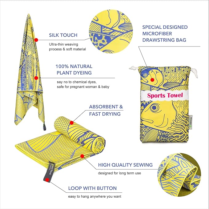 4Monster Microfiber Beach Towel Quick Dry,Super Absorbent Lightweight Travel Towel for Swimmers, Sand Free Camping Towel, Beach Towels for Pool, Swim, Water Sports,Yoga,Gym,Backpacking