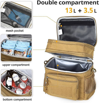ATRIPACK Lunch Bag for Men, Double Deck Tactical Lunch Box Work with Shoulder Strap MOLLE Webbing Large Lunch Cooler Leakproof Insulated （Brown）