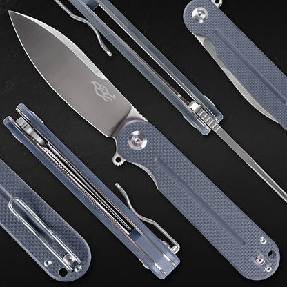 Firebird GANZO FH922-GY-US Pocket Folding Knife D2 Steel Blade G10 Anti-Slip Handle with Clip Camping Hunting Fishing Outdoor EDC Pocket Knife Best Gift for Men Women (Grey)