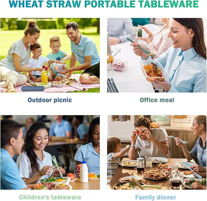 Large Reusable Utensils Set with Case, 4 Sets Travel Utensil with Chopsticks, Portable Plastic Cutlery Set Fork Spoons Knife Set for Adult Lunch Accessories, Camping Flatware
